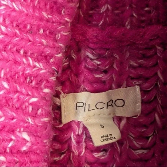 Anthropologie Pilcro Pink Chunky Knit Mock Neck Sweater Side Slits Oversized S - Picture 5 of 7